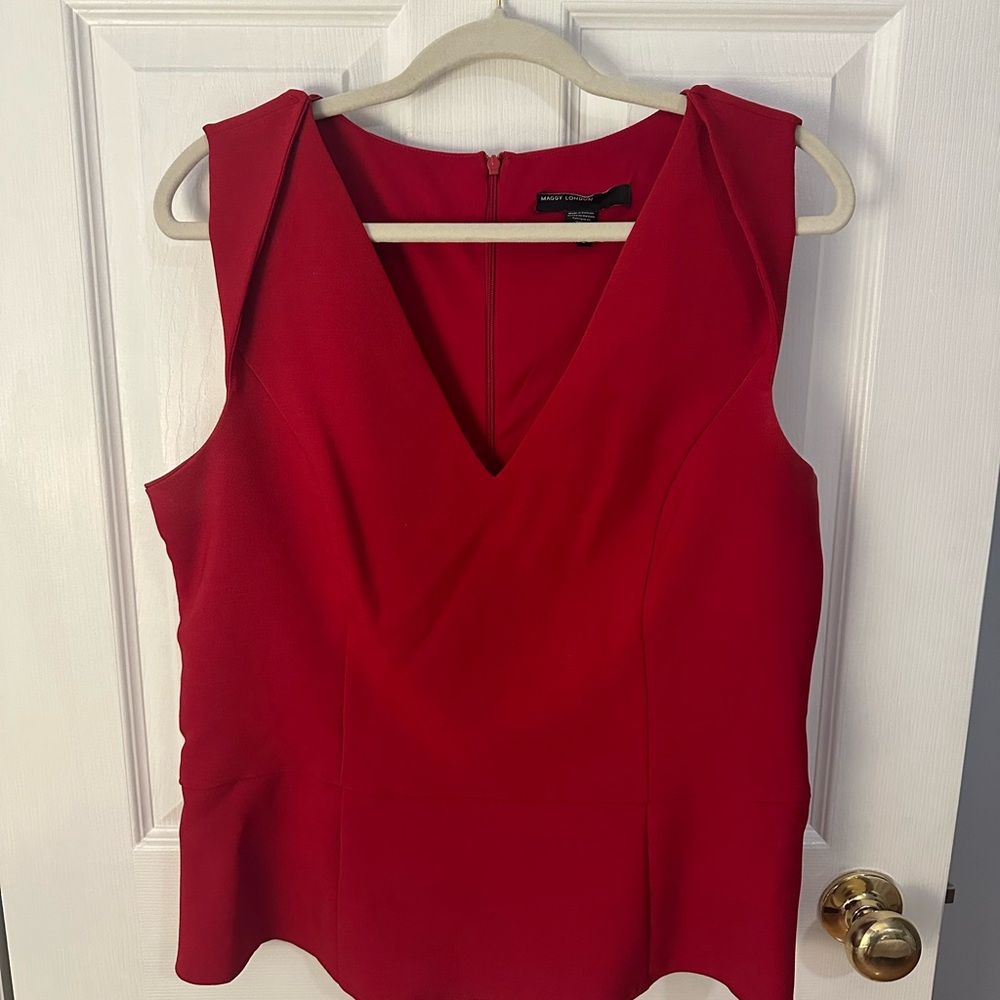 Maggy London Vivid Red V-Neck Blouse SZ L